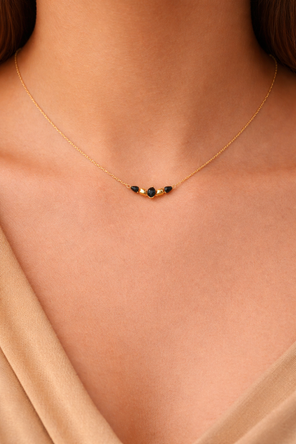 Black Gold Teardrop Cluster Necklace