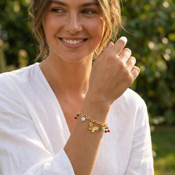 Butterfly Cherry Charm Bracelet