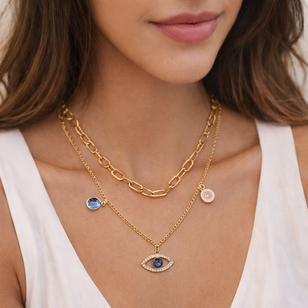 Double Chain Evil Eye Necklace