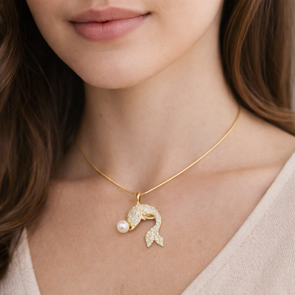 Rhinestone Studded Dolphin Necklace