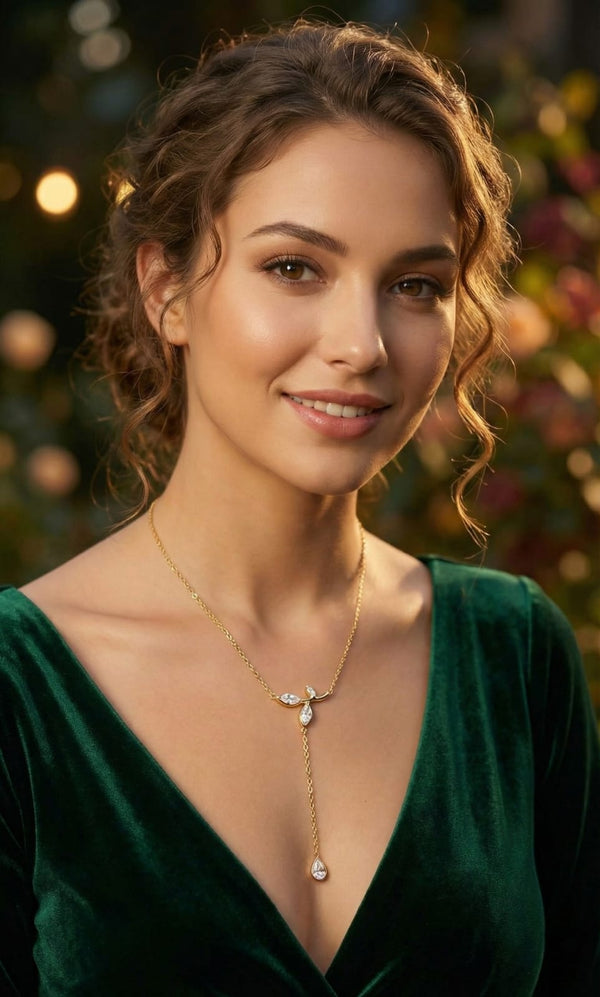 Crystal Leaf Charm Necklace