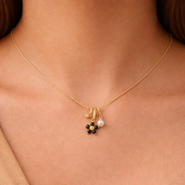 Black Crystal Bloom Necklace