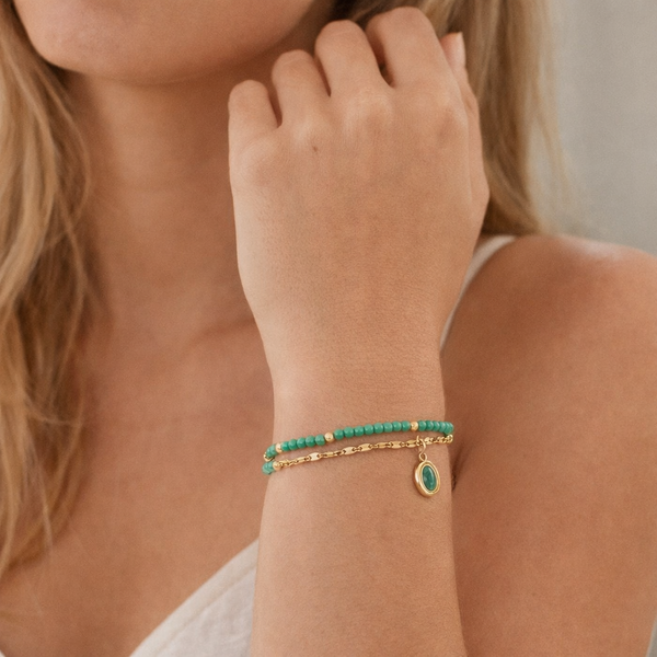 Double Chain Green Beads Bracelet