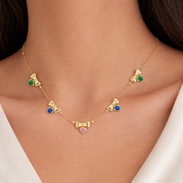 Bow Emerald Stone Necklace with Earrings