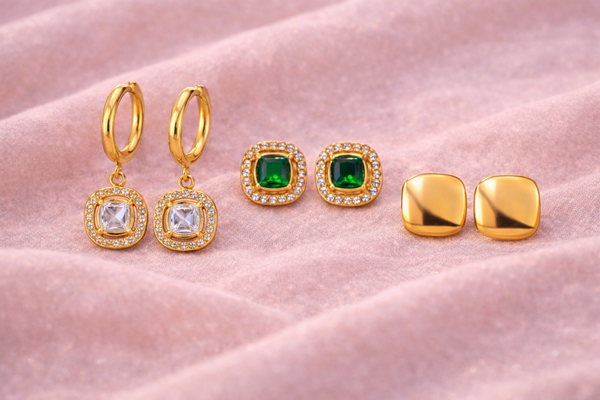 Emerald embellished border earring set