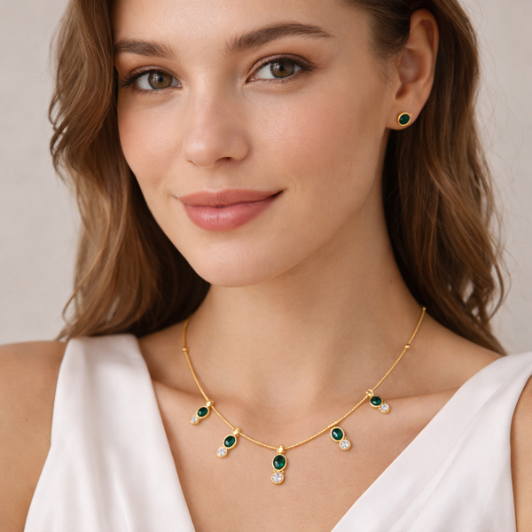 Emerald Crystal Cut Necklace with Earrings