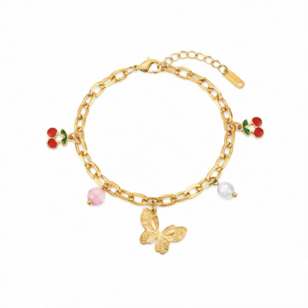 Butterfly Cherry Charm Bracelet