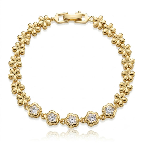 Crystal Flower Studded Link Bracelet