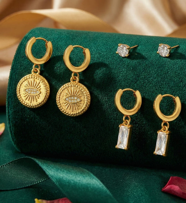 Vintage Rectangle Crystal Earring Set