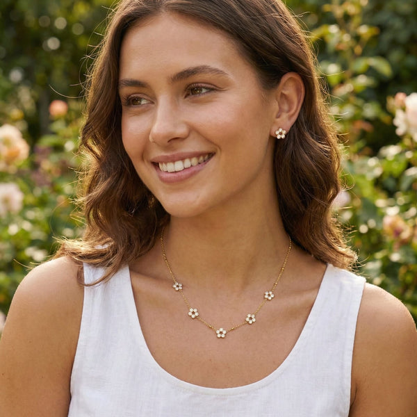 Crystal Flower Over Necklace with Earrings