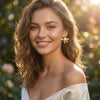 Gold Flower with Pearl Earrings