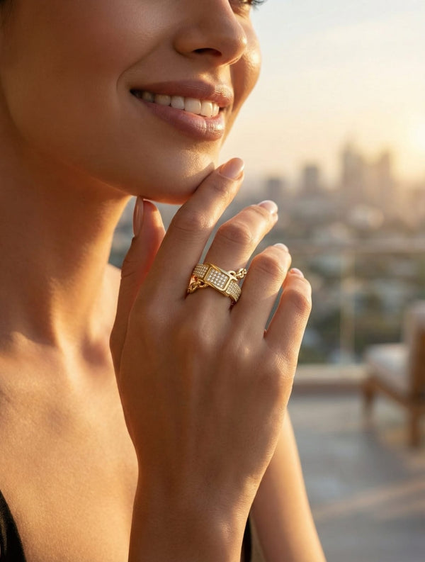 Belt shape studded Ring