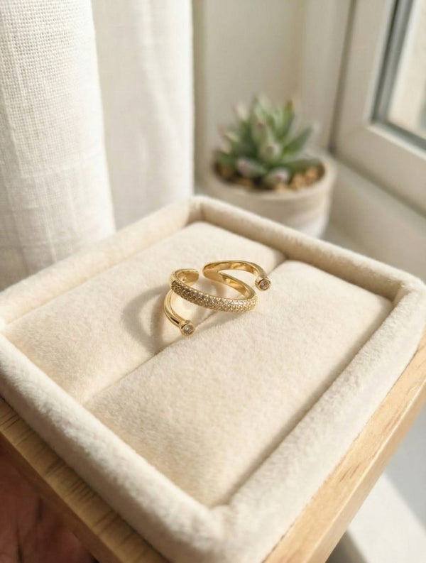 Studded adjustable crossover Ring