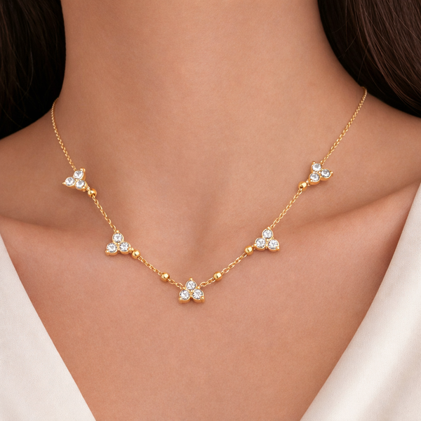 Tribloom Stud Chain Necklace with Earrings