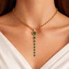 Emerald dangle long heart necklace