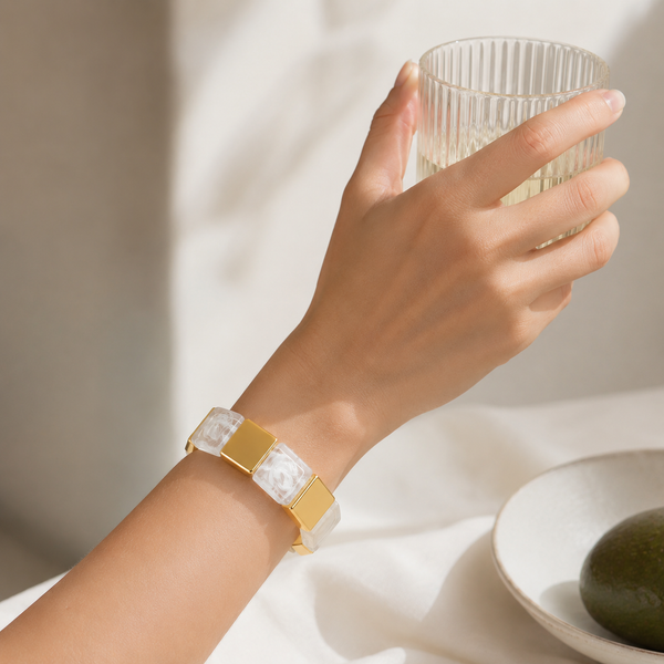 Marbel Pattern Acrylic Bracelet - white