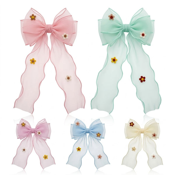Mini Flower Organza Tail Hair Clip hair bow for women by Fix My Hairs