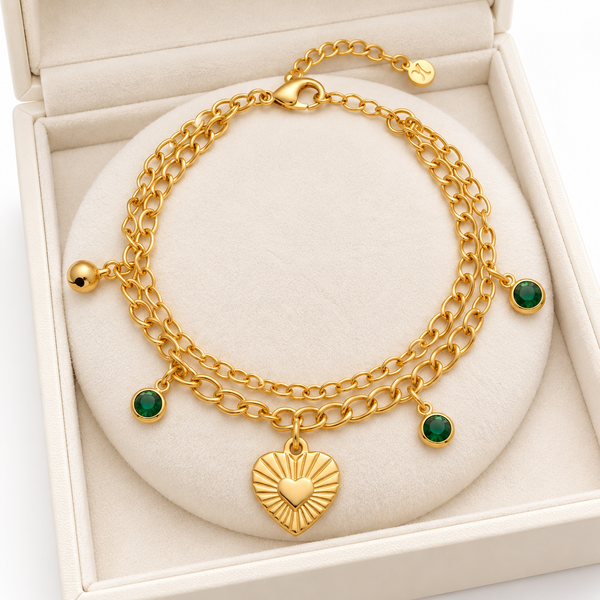 Gold Ray Heart Dual Layer Bracelet