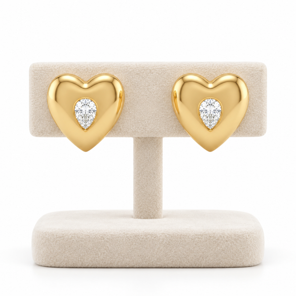 Solitaire Gold Heart Earrings