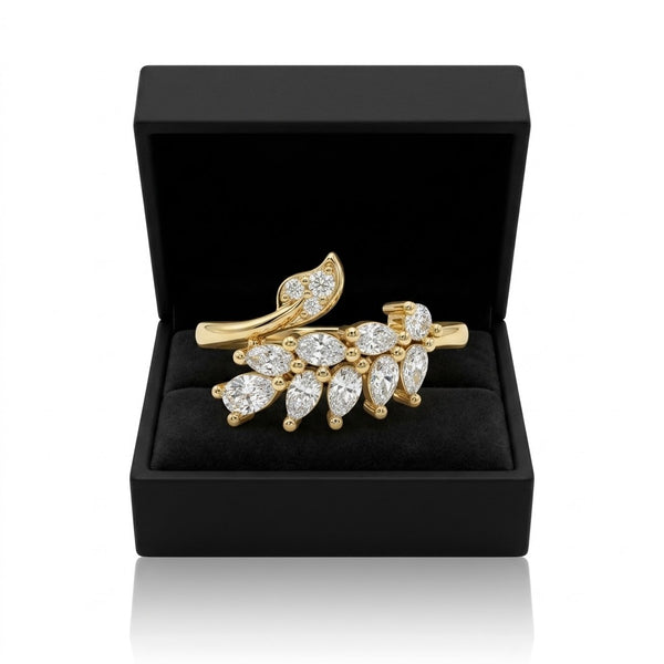 Leaf Cluster Studded Ring