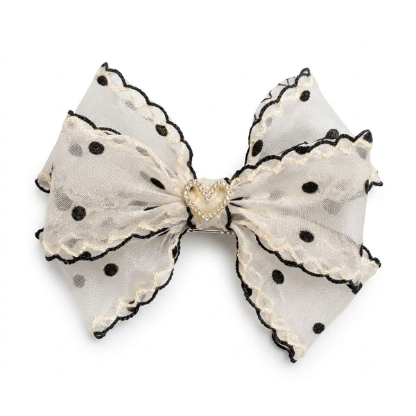 Polka Dot Lace Bow Clip