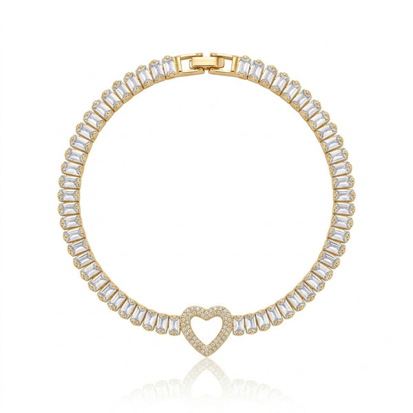 Halo Studded Heart Baguette Bracelet