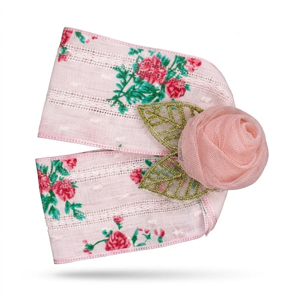 Organza Rose Embroidered Bow Clip