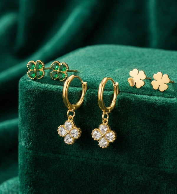 Crystal clover earring set