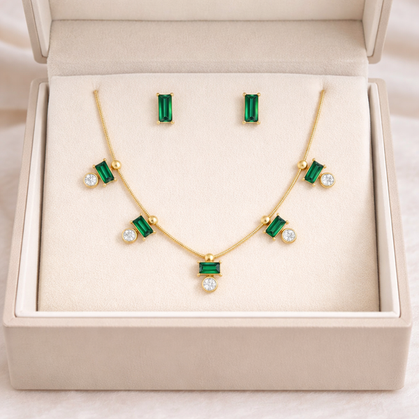 Emerald Ellie Necklace with Earrings