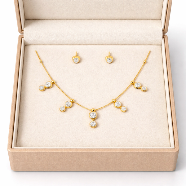 Crystal Crown on Heart Necklace with Earrings