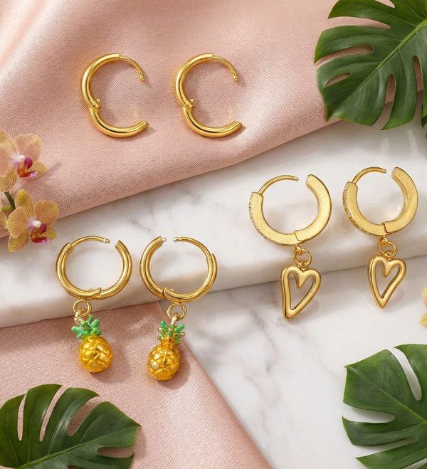 Pineapple Heart Charm Earrings