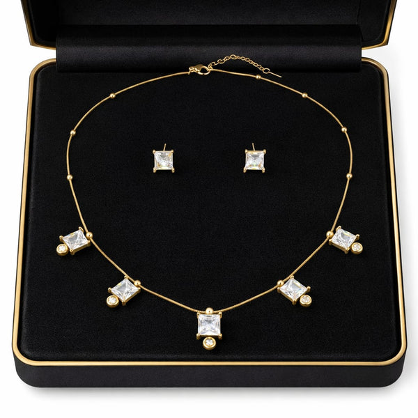 Sparkle Square Necklace with Earrings