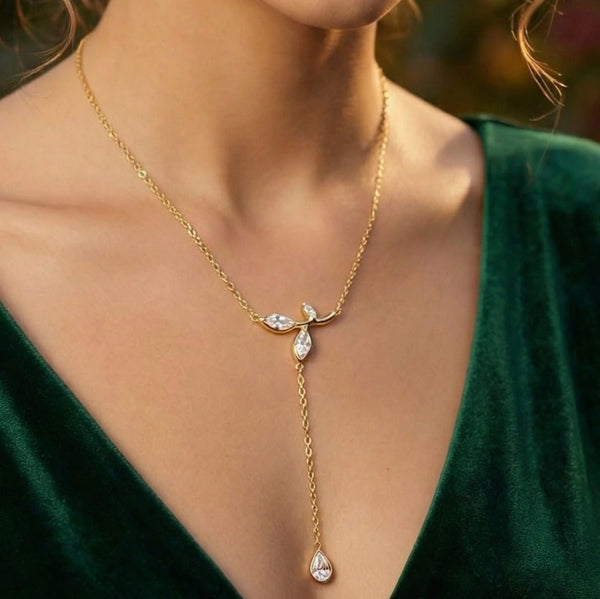 Crystal Leaf Charm Necklace