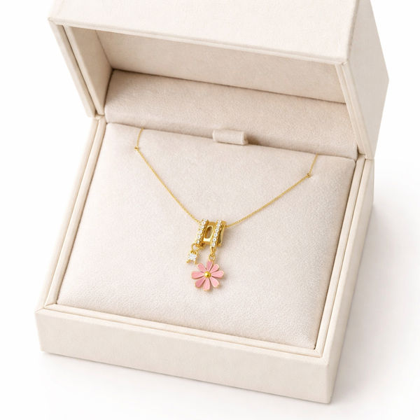 Pink Flower Charm Necklace