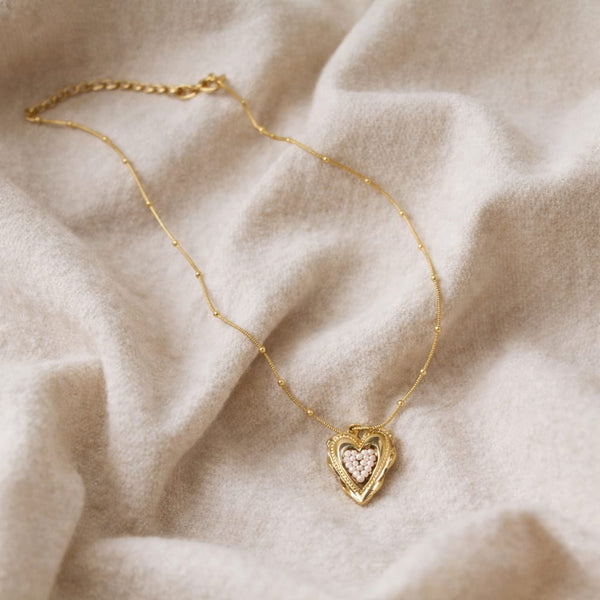Pearls in heart Necklace