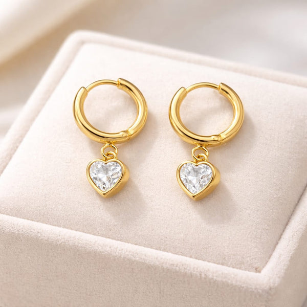 Heart charm Dangle Hoop Earrings