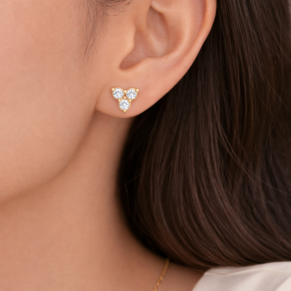 Tribloom Stud Chain Necklace with Earrings