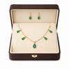 Emerald Teardrop Crystal Studded Chain Necklace with Earrings