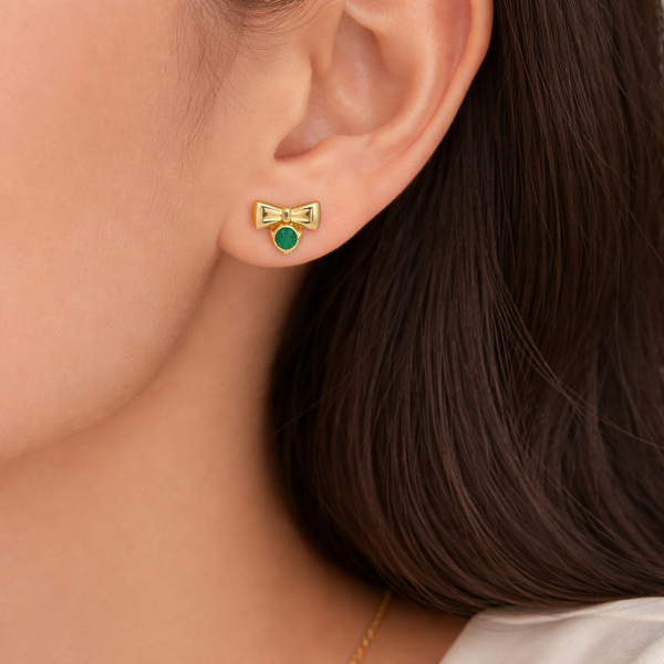 Bow Emerald Stone Necklace with Earrings