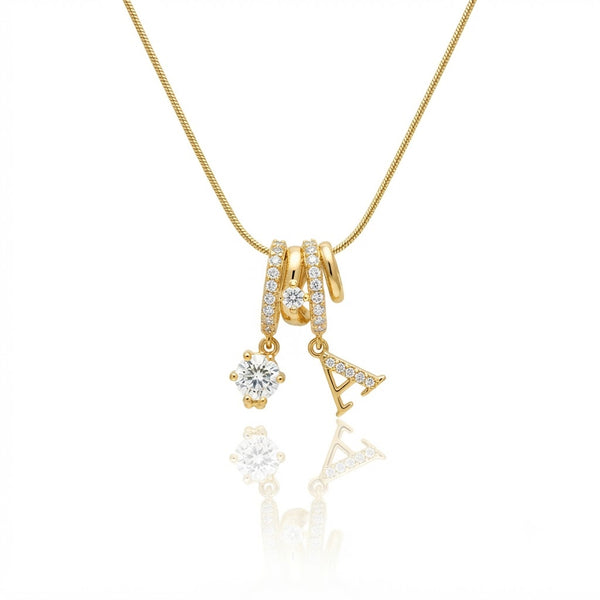 Letter Charm Solitaire Necklace- A