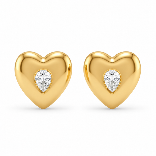 Solitaire Gold Heart Earrings