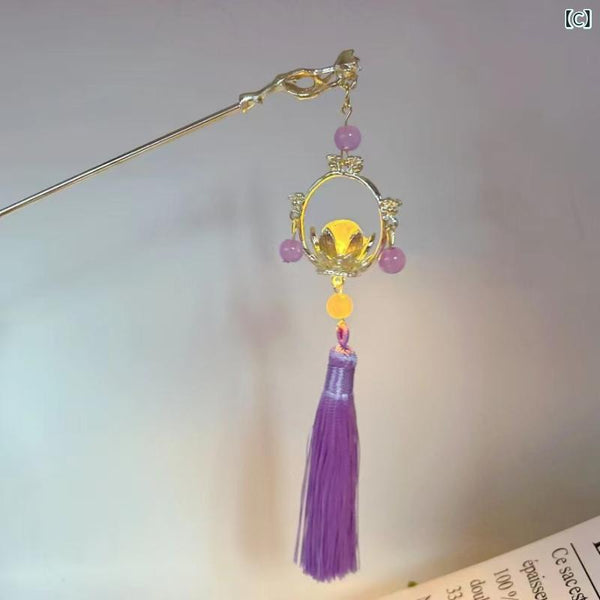 Lotus Lantern Purple Tassel Hairpin hair clip – alternate angle