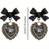 Black Bow Zirconia Crystal Heart Earrings