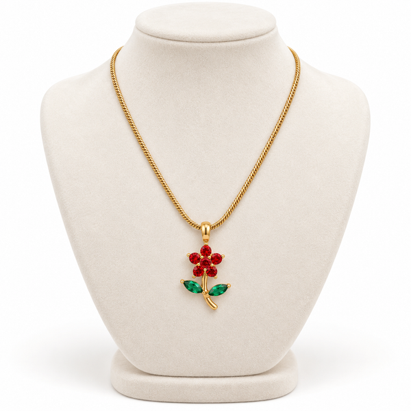 Mini Ruby Flower Necklace