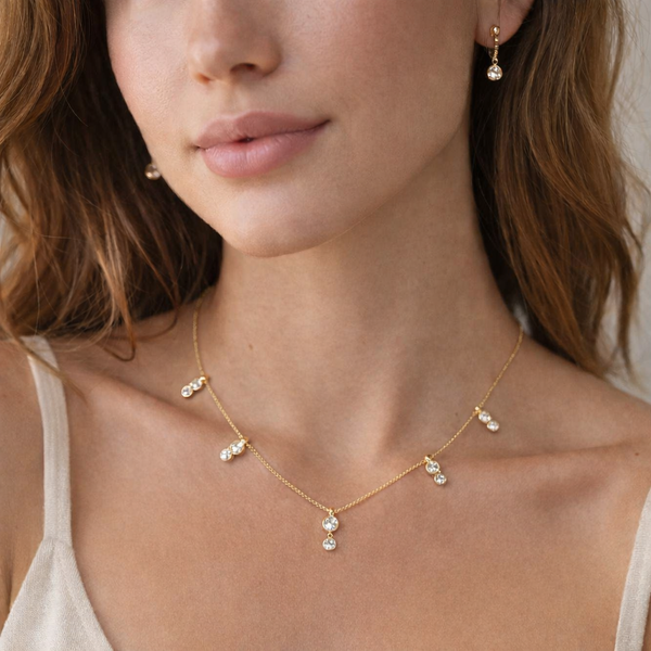 Crystal Cut Necklace with Earrings