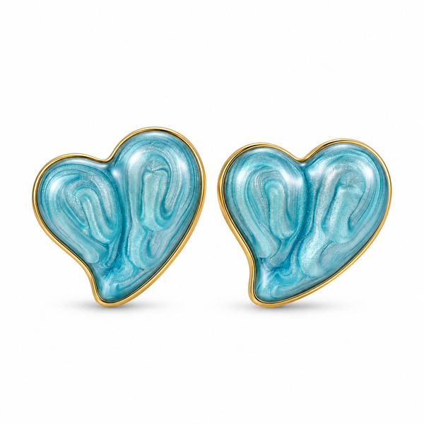 Blue Glazed Heart Earrings