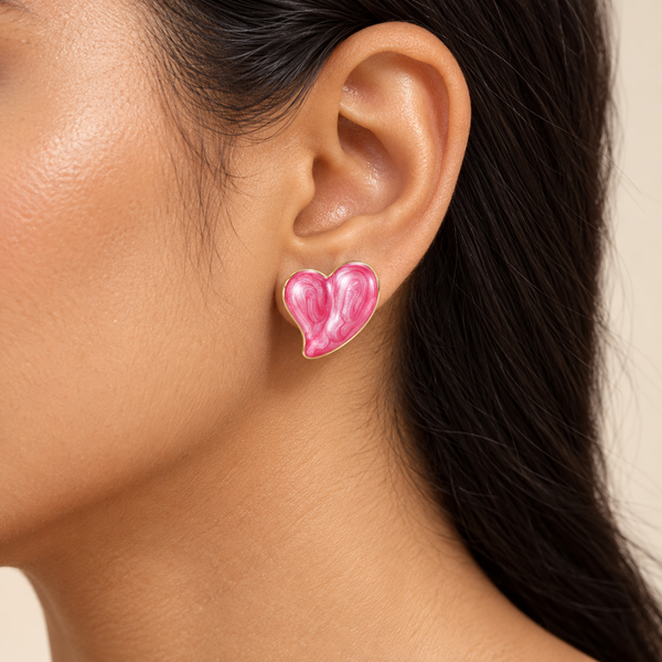 Pink Glazed Heart Earrings