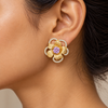 Gold Flower Lavi Crystal Earring