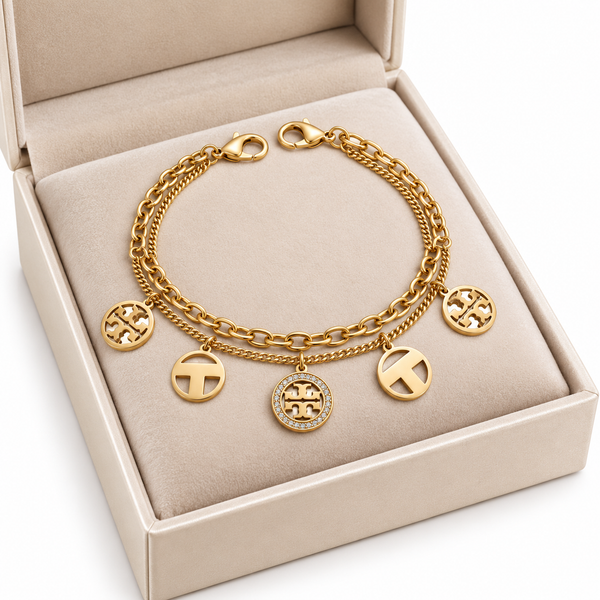 Dual Chain Dangling Charm Bracelet