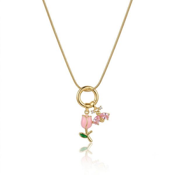 Pink Tulip Charm Necklace